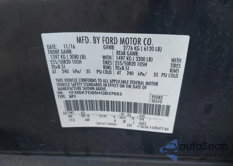 2017 Ford Explorer Xlt from USA, damaged, VIN 1FM5K7D85HGB37653